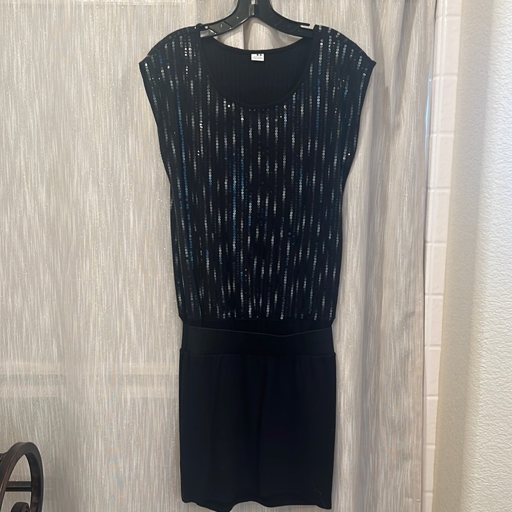 Black & grey sequins jersey mini dress